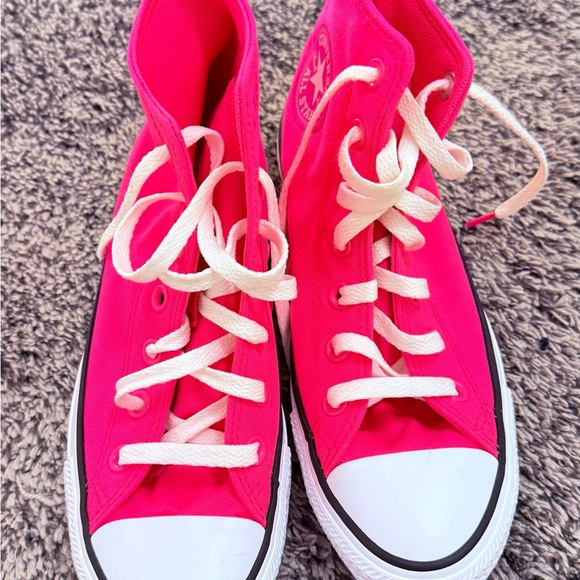 Converse Women's Bright Pink High-Tops - Picture 2 of 6